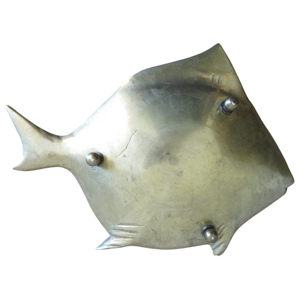 Vintage Brass Fish Trinket Dish Catchall Bowl Made in Hong Kong Mid Century 7in